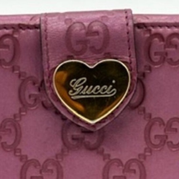 Rare GUCCI Leather Wallet Guccissima Metallic Pink Leather GG Logo - Picture 2 of 13